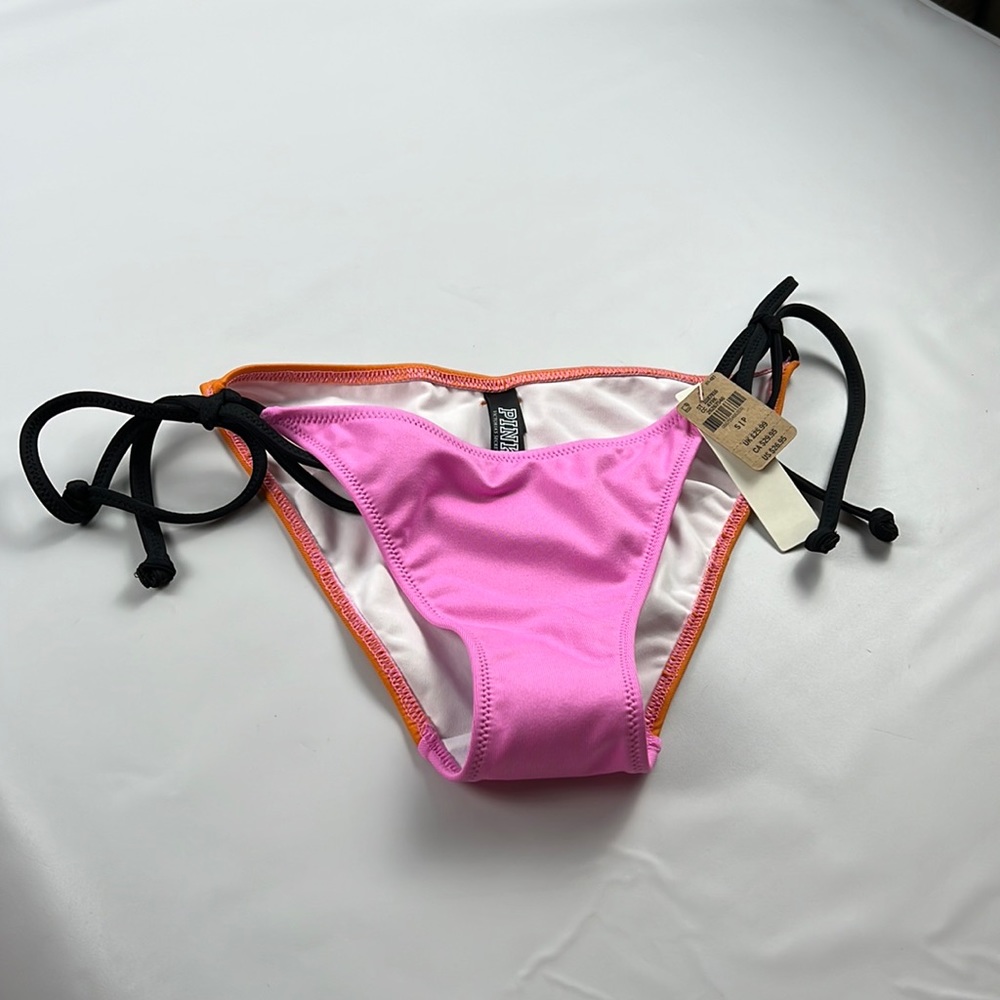 🍂PINK Neon Pink/ Orange String Size Small Bikini Bottoms NWT